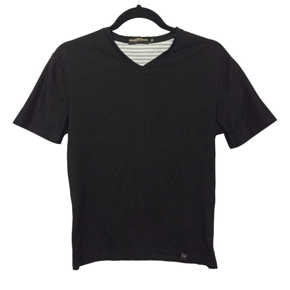Tailored Recreation Shirt Mens M Black Cotton Tee Shirt Short Sleeve V Neck